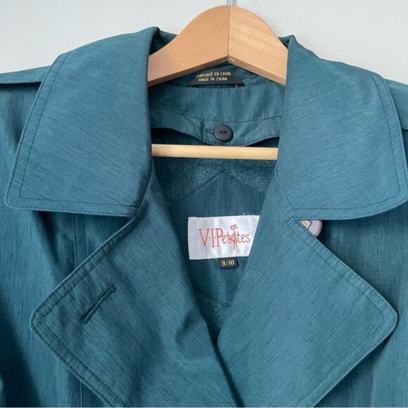SOLD Vintage 80s 90s Oversized Lined Teal Trench Coat Size 9/10 Petite - Picture 6 of 13